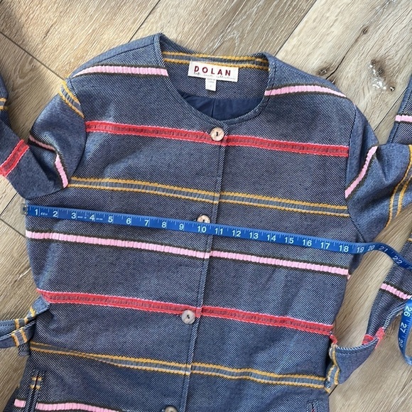 Anthropologie Dolan Picadilly Stripe Coat Textured Blue Belted - Picture 10 of 11